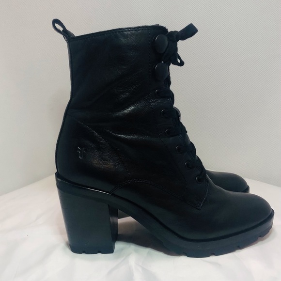 Frye Myra Black Lace up Combat boots 8.5 - Picture 2 of 7